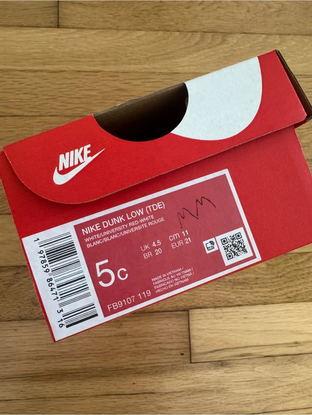 Nike Dunk Low (TDE) University Red & White Baby Trainers Sneakers Shoes